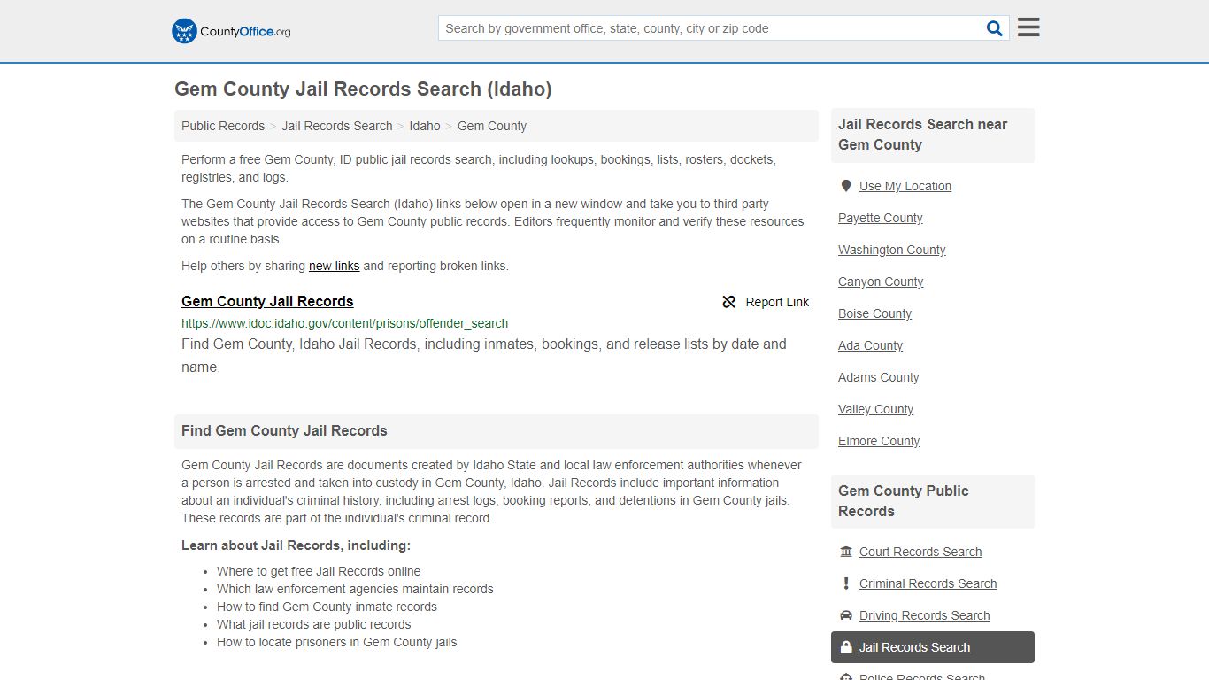 Jail Records Search - Gem County, ID (Jail Rosters & Records)