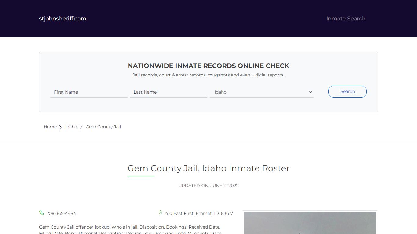 Gem County Jail, Idaho Inmate Roster